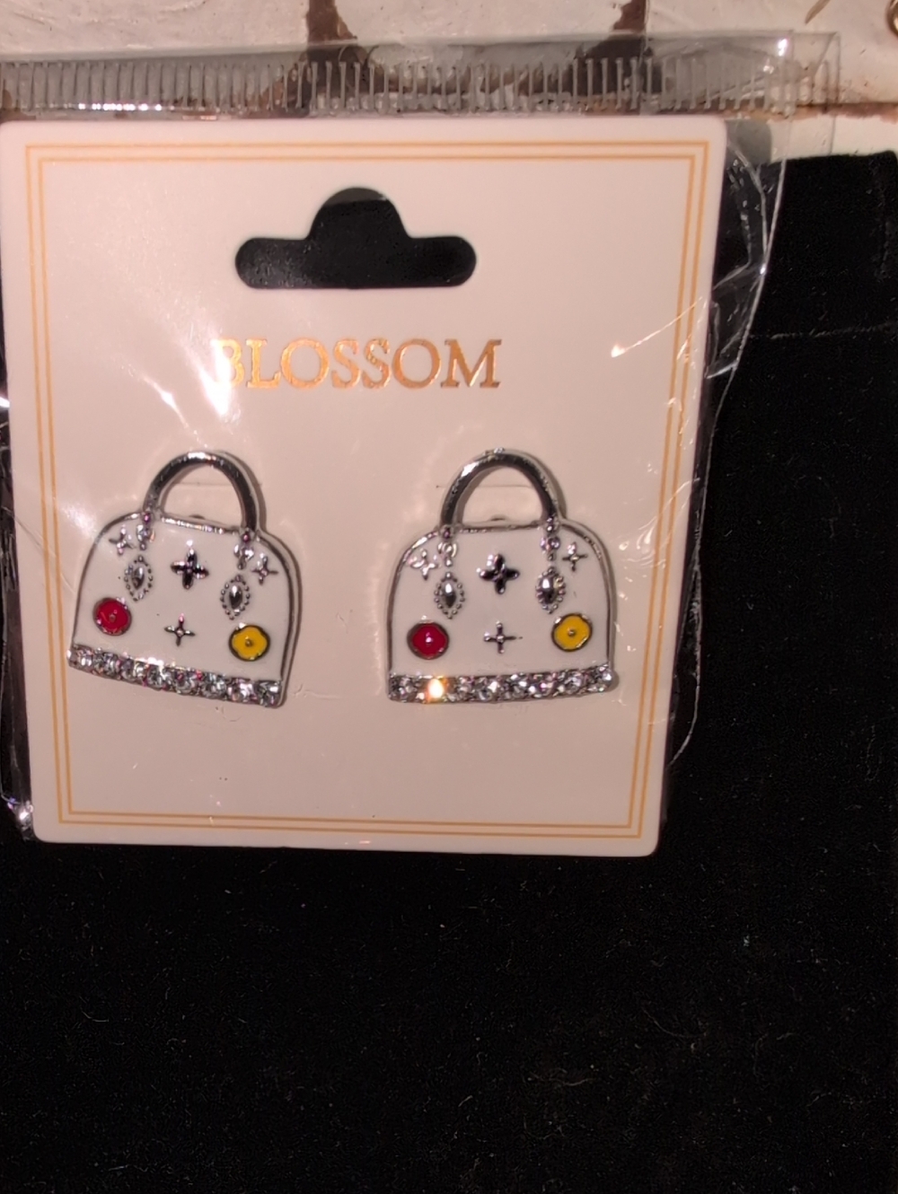 Blossom White Enamel Handbag Pierced Earrings - New